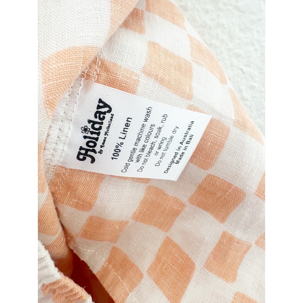 Holiday Emma Mulholland Orange Checkered Linen Pants Size Small Wide Leg - Picture 5 of 13